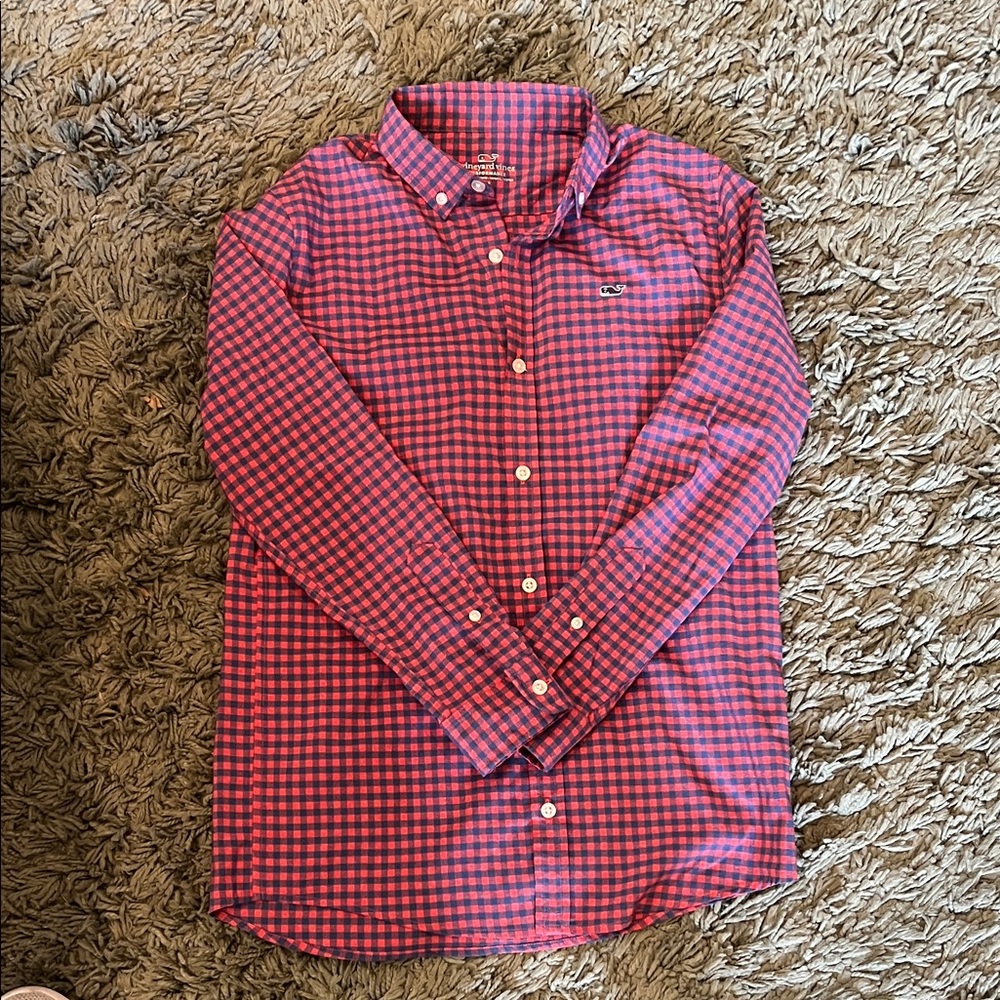 Vineyard Vines Kids Pink and Blue Checkered Shirt
